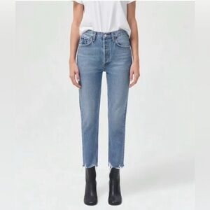 Agolde Riley High Rise Straight Crop, Color Haven, Light Blue, Raw Hem, Size 25